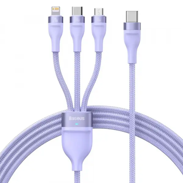 Cablu Incarcare USB-A - Lightning / microUSB / USB-C Baseus Flash Series II 3in1, 100W, 1.2m, Mov CASS030005
