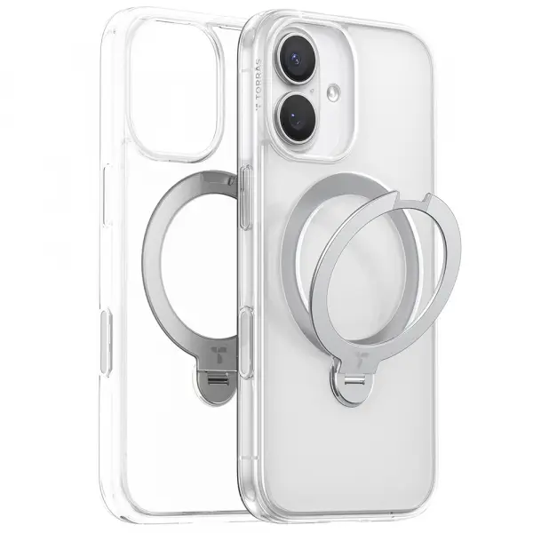 Husa MagSafe pentru Apple iPhone 17, Torras, Ostand Spin, Transparenta