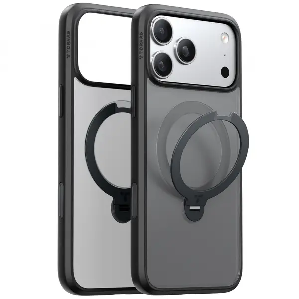 Husa MagSafe pentru Apple iPhone 17 Pro, Torras, Ostand Spin, Neagra