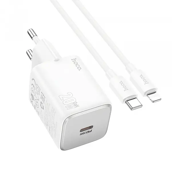 Incarcator Retea Cu Cablu Lightning HOCO N40, 20W, 3A, 1 x USB-C, Alb