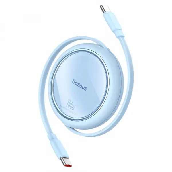 Cablu Date si Incarcare USB-C - USB-C Baseus Free2Draw Mini Retractable, 100W, 1m, Bleu P10364500311-00
