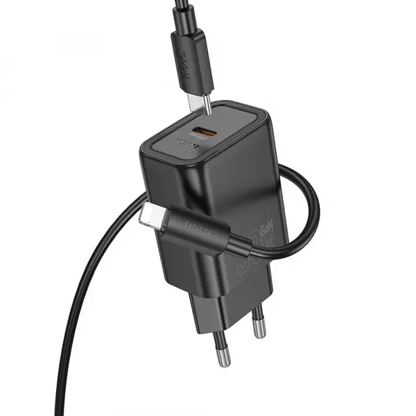 Incarcator Retea Cu Cablu Lightning HOCO N62, 30W, 3A, 1 x USB-C, Negru