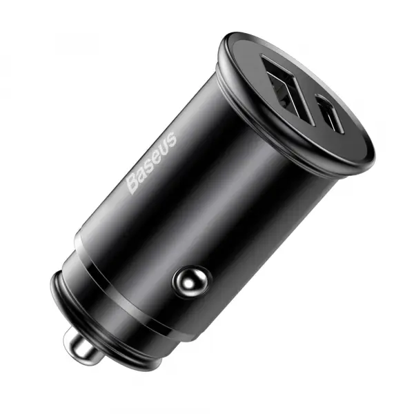 Incarcator Auto Baseus Circular Metal, 30W, 5A, 1 x USB-A - 1 x USB-C, Negru