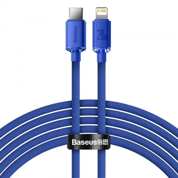 Cablu Date si Incarcare USB-C - Lightning Baseus Crystal Shine Series, 20W, 1.2m, Albastru CAJY000203