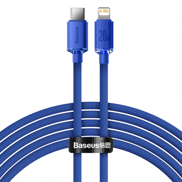 Cablu Date si Incarcare USB-C - Lightning Baseus Crystal Shine Series, 20W, 1.2m, Albastru CAJY000203