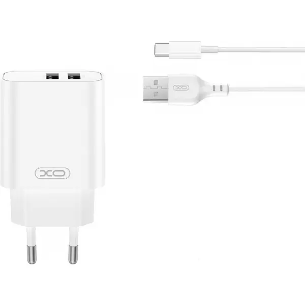 Incarcator Retea Cu Cablu USB-C XO Design CE34, 12W, 2.4A, 2 x USB-A, Alb