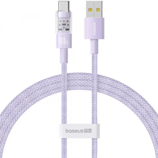 Cablu Date si Incarcare USB-A - USB-C Baseus Gem, 100W, 2m, Mov P10373002511-01