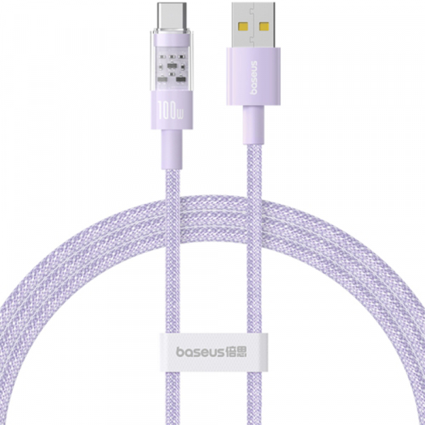 Cablu Date si Incarcare USB-A - USB-C Baseus Gem, 100W, 2m, Mov P10373002511-01