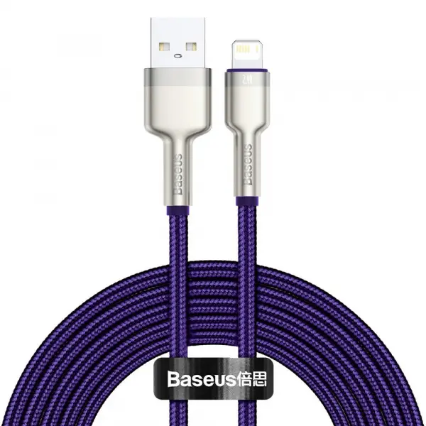 Cablu Date si Incarcare USB-A - Lightning Baseus Cafule Metal Series, 18W, 2m, Mov CALJK-B05