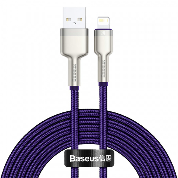 Cablu Date si Incarcare USB-A - Lightning Baseus Cafule Metal Series, 18W, 2m, Mov CALJK-B05