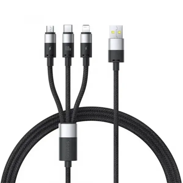 Cablu Incarcare USB-A - Lightning / microUSB / USB-C Baseus StarSpeed 3in1, 100W, 1.5m, Negru P10319900111-01