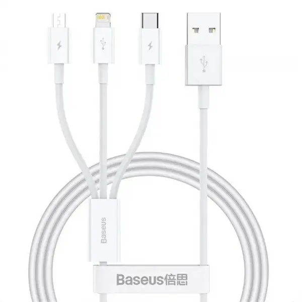 Cablu Incarcare USB-A - Lightning / microUSB / USB-C Baseus 3in1, 100W, 1.5m, Alb P10377705213-00