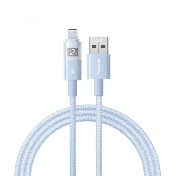 Cablu Date si Incarcare USB-A - Lightning Baseus Display 2, 12W, 2m, Albastru P10382700311-01