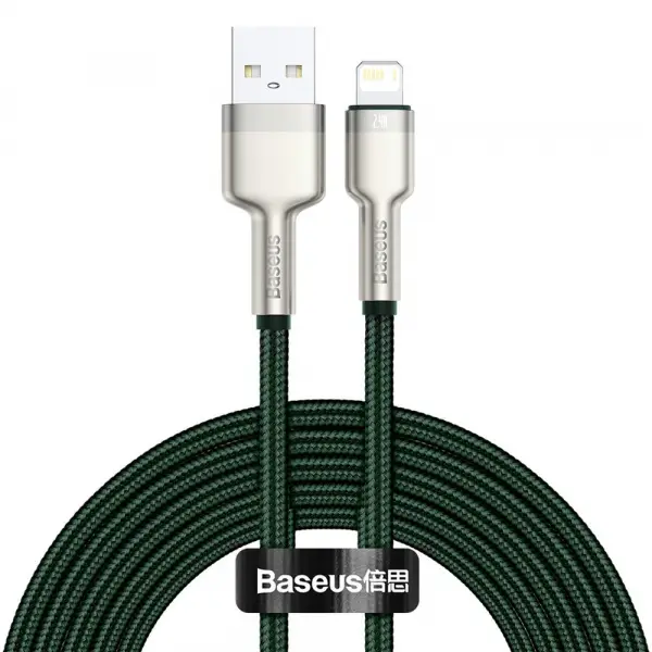 Cablu Date si Incarcare USB-A - Lightning Baseus Cafule Metal Series, 18W, 2m, Verde CALJK-B06