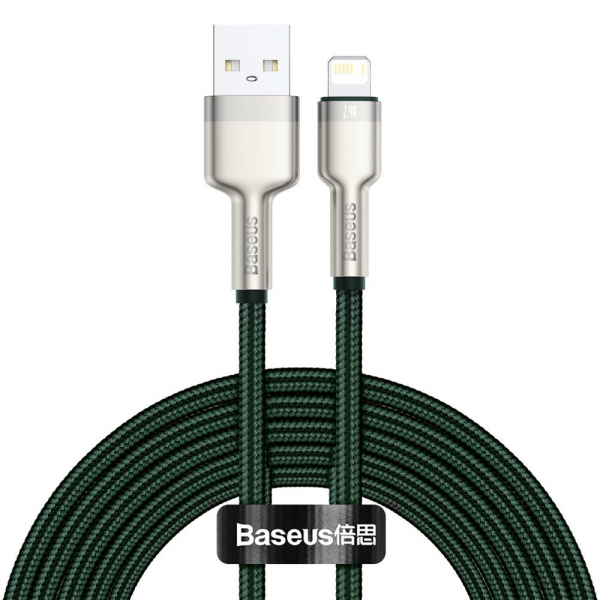 Cablu Date si Incarcare USB-A - Lightning Baseus Cafule Metal Series, 18W, 2m, Verde CALJK-B06