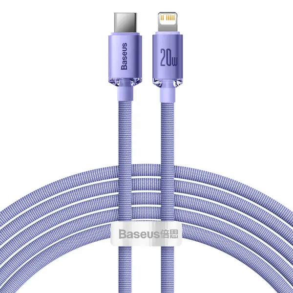 Cablu Date si Incarcare USB-C - Lightning Baseus Crystal Shine Series, 20W, 2m, Mov CAJY000305