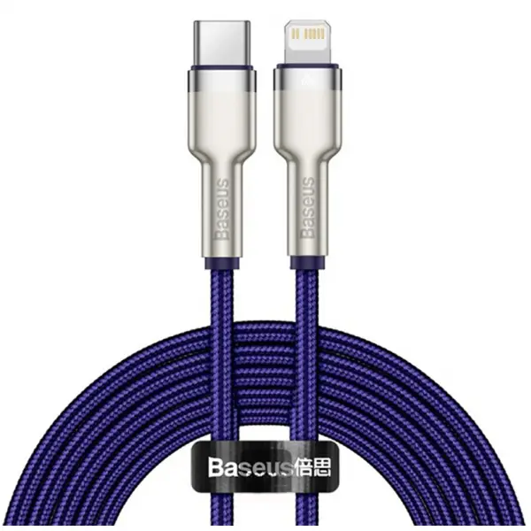 Cablu Date si Incarcare USB-C - Lightning Baseus Cafule Metal Series, 20W, 2m, Mov CATLJK-B05