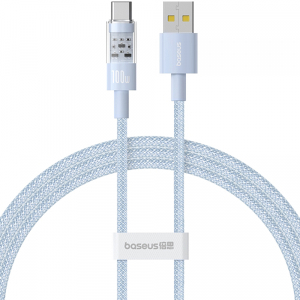 Cablu Date si Incarcare USB-A - USB-C Baseus Gem, 100W, 1m, Bleu P10373002311-00