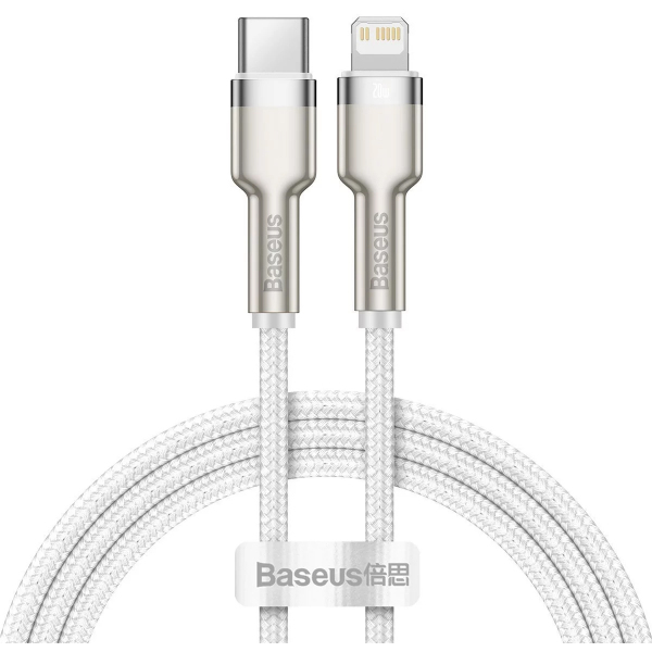 Cablu Date si Incarcare USB-C - Lightning Baseus Cafule Metal Series, 20W, 2m, Alb CATLJK-B02