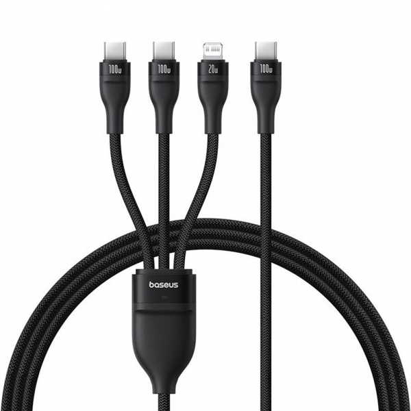 Cablu Incarcare USB-C - Lightning / 2 x USB-C Baseus Flash Series III 3in1, 100W, 1.5m, Negru P10377502111-00