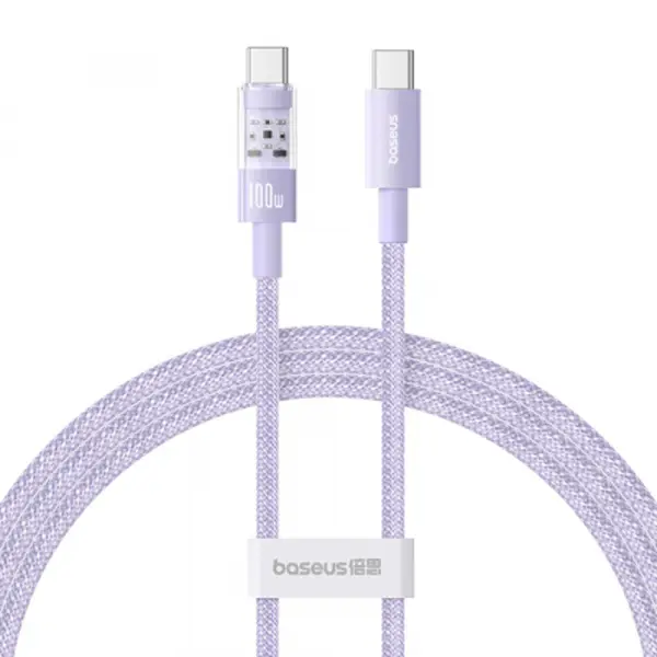 Cablu Date si Incarcare USB-C - USB-C Baseus Gem, 100W, 1m, Mov P10373000511-00