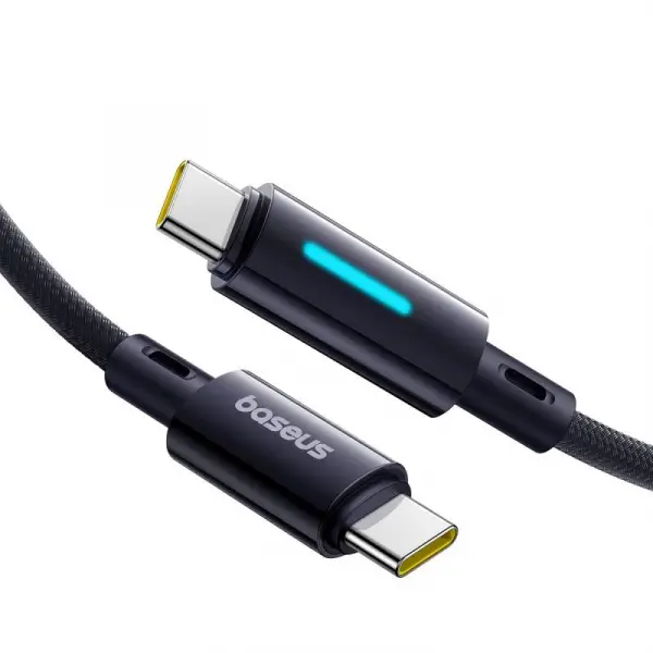 Cablu Date si Incarcare USB-C - USB-C Baseus Lit Button Control, 100W, 1m, Negru P10379000121-00
