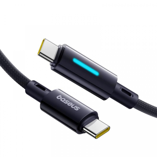 Cablu Date si Incarcare USB-C - USB-C Baseus Lit Button Control, 100W, 1m, Negru P10379000121-00