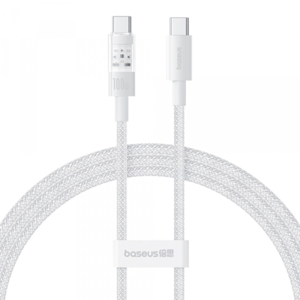 Cablu Date si Incarcare USB-C - USB-C Baseus Gem, 100W, 2m, Alb P10373000211-01