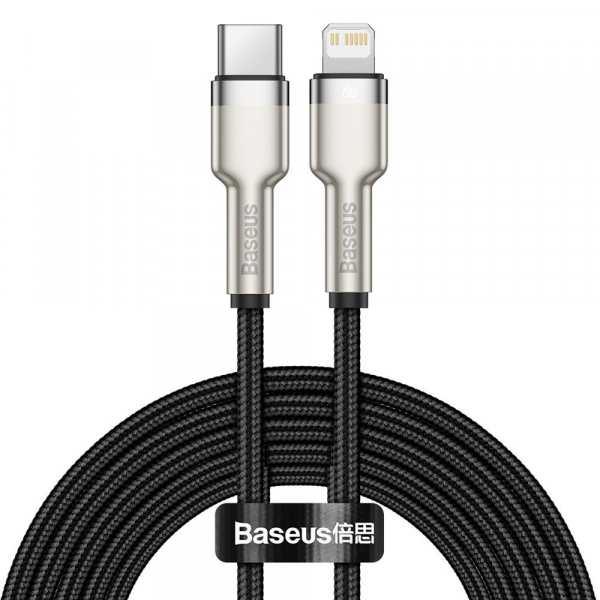 Cablu Date si Incarcare USB-C - Lightning Baseus Cafule Metal Series, 20W, 2m, Negru CATLJK-B01