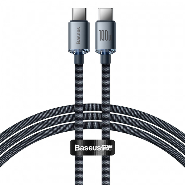 Cablu Date si Incarcare USB-C - USB-C Baseus Crystal Shine Series, 100W, 2m, Negru CAJY000701