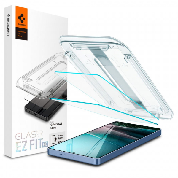 Folie de protectie Ecran Spigen GlastR EZ FIT HD pentru Samsung Galaxy S25 Ultra S938, Sticla Securizata, Full Glue, Set 2 bucati AGL09082