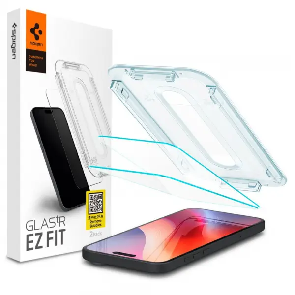 Folie de protectie Ecran Spigen GlastR EZ FIT pentru Apple iPhone 17 Pro / 17 / 16 Pro, Sticla Securizata, Full Glue, Set 2 bucati AGL07928