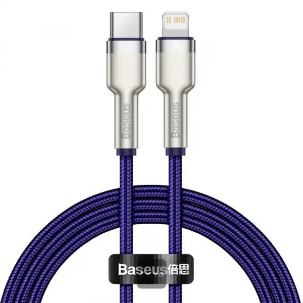Cablu Date si Incarcare USB-C - Lightning Baseus Cafule Metal Series, 20W, 1m, Mov CATLJK-A05
