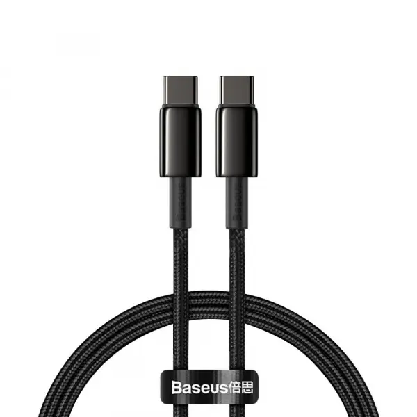Cablu Date si Incarcare USB-C - USB-C Baseus Tungsten Gold, 100W, 2m, Negru CATWJ-A01