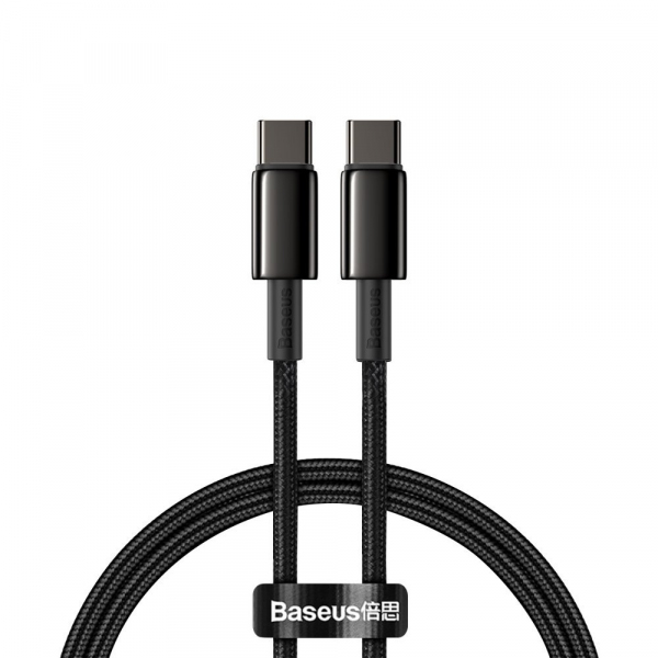 Cablu Date si Incarcare USB-C - USB-C Baseus Tungsten Gold, 100W, 1m, Negru CATWJ-01
