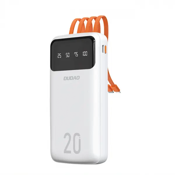 Baterie Externa Dudao K6Pro+, 20000mAh, 10W, 1 x Lightning - 1 x microUSB - 1 x USB-A - 1 x USB-C, Alba
