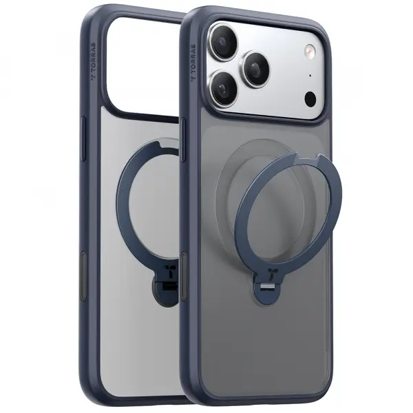 Husa MagSafe pentru Apple iPhone 17 Pro Max, Torras, Ostand Spin, Bleumarin