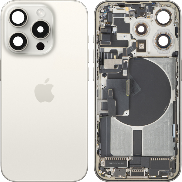 Capac Baterie Apple iPhone 15 Pro, Cu Carcasa Mijloc, Full Parts, Alb (White Titanium), Swap