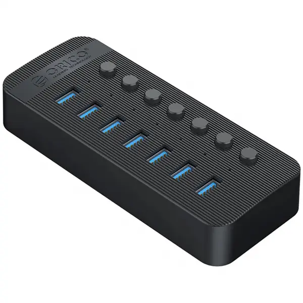 Hub USB Orico CT2U3-7AB, 7 x USB-A 3.0, Negru