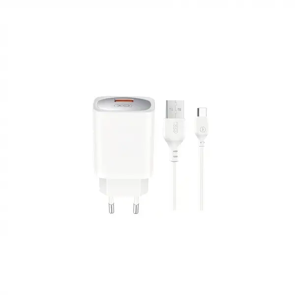 Incarcator Retea Cu Cablu USB-C XO Design CE19, 18W, 3A, 1 x USB-A, Alb
