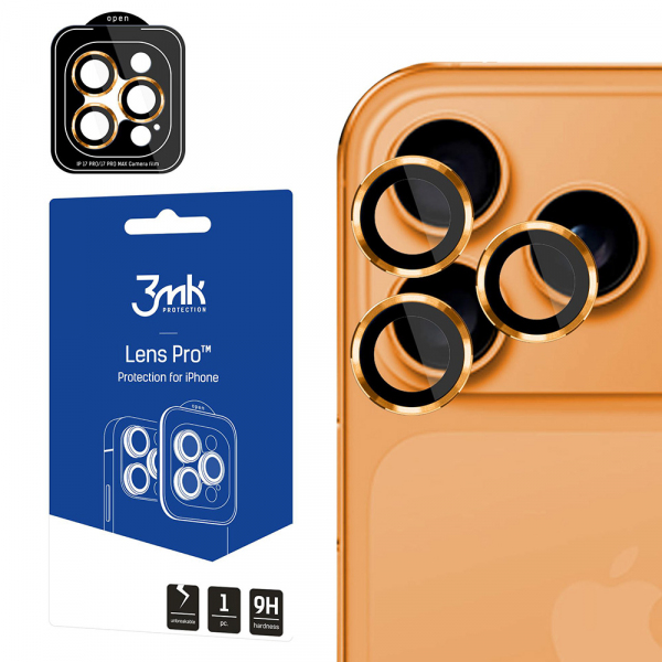 Folie de protectie Camera Spate 3MK Protection Pro pentru Apple iPhone 17 Pro Max / 17 Pro, Sticla Securizata, Portocalie