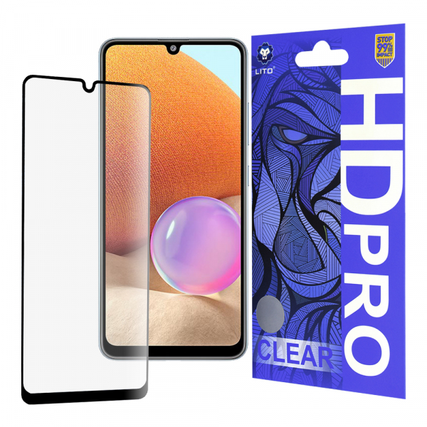 Folie de protectie Ecran Lito HD Pro Clear pentru Samsung Galaxy A32 A325, Sticla Securizata, Full Glue, Neagra