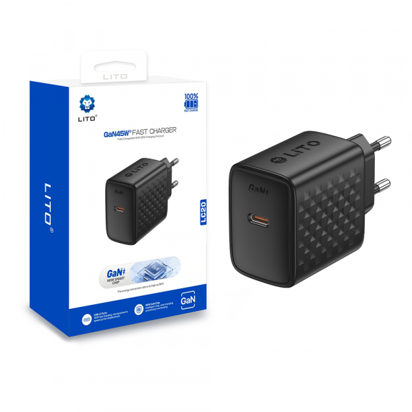 Incarcator Retea Lito LC20, 45W, 3A, 1 x USB-C, Negru