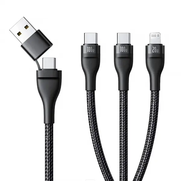 Cablu Incarcare USB-A / USB-C - Lightning / 2 x USB-C Baseus Flash Series III 3in1, 100W, 1.5m, Negru P10377800U01-00