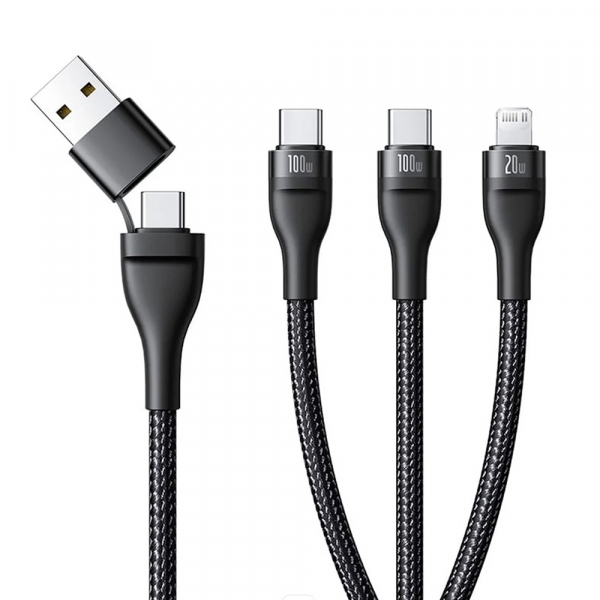 Cablu Incarcare USB-A / USB-C - Lightning / 2 x USB-C Baseus Flash Series III 3in1, 100W, 1.5m, Negru P10377800U01-00