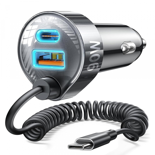 Incarcator Auto Cu Fir USB-C Lisen, 90W, 3A, 1 x USB-A - 1 x USB-C, Negru YL0223120020