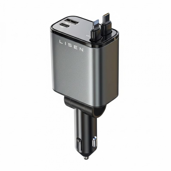 Incarcator Auto Cu Cablu USB-C / Lightning Lisen, 69W, 3A, 1 x USB-A - 1 x USB-C, Negru YL0224040031
