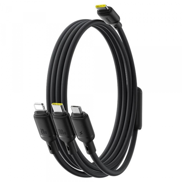 Cablu Incarcare USB-C - Lightning / microUSB / USB-C Baseus Silky 3in1, 100W, 1.5m, Negru P10376303121-01