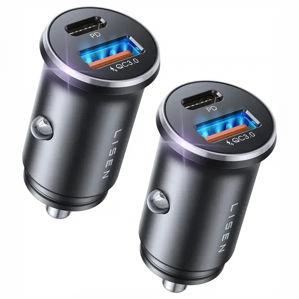 Incarcator Auto Lisen, 36W, 3A, 1 x USB-A - 1 x USB-C, Set 2 bucati, Negru YL0223080038