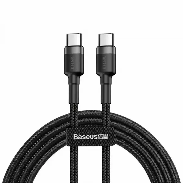 Cablu Date si Incarcare USB-C - USB-C Baseus Cafule, 60W, 2m, Set 2 bucati, Negru E0418501